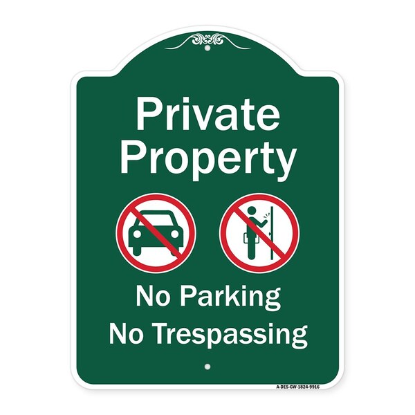 Private Property No Parking Or Trespassing W/ s Heavy-Gauge Aluminum Sign, 24" x 18", GW-1824-9916